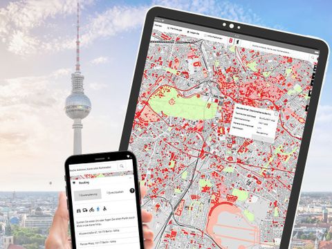Über das Geoportal Light ist die Denkmalkarte auf mobilen Endgeräten gut nutzbar (Bild: Collage: Landesdenkmalamt Berlin, Nicole Hildebrandt)
