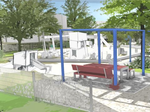 Perspektive aus dem Entwurf zur Neugestaltung Spielplatz Götzstraße 64 in Tempelhof