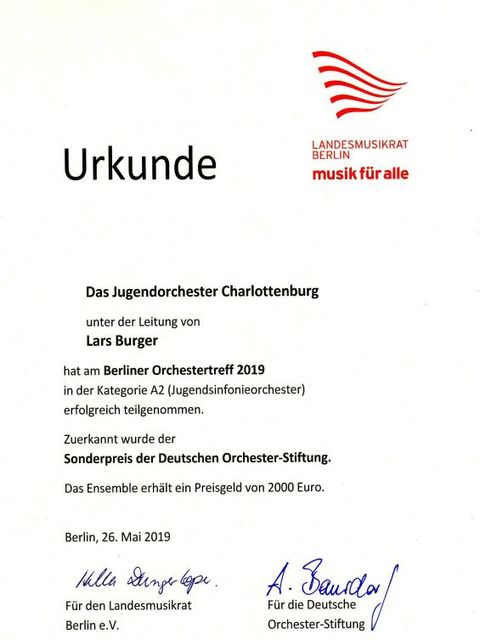 Jugendorchester-Urkunde