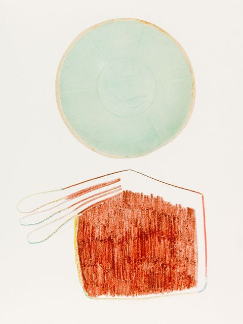 Detel Aurand: Conversation with anonymous Beauty, 2022, Collage, Buntstift auf Papier, 28,5 x 22 cm