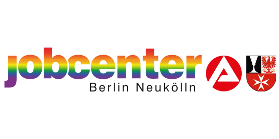 Logo des Jobcenters Berlin Neukölln in Pridefarben