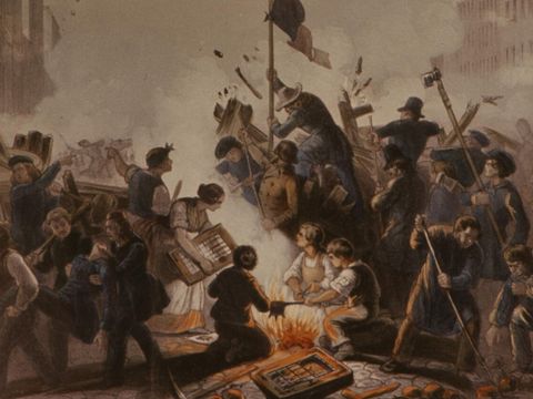 Barrikade an der Kronen- und Friedrichstraße am 18. März 1848