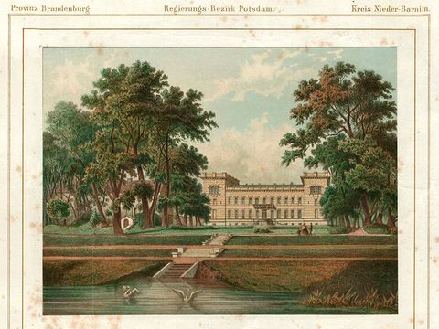 Schloss Weißensee mit Terrassen am Seeufer, 1861