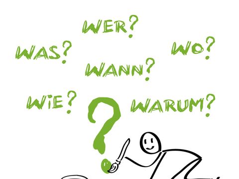 Strichfigur malt Fragewörter