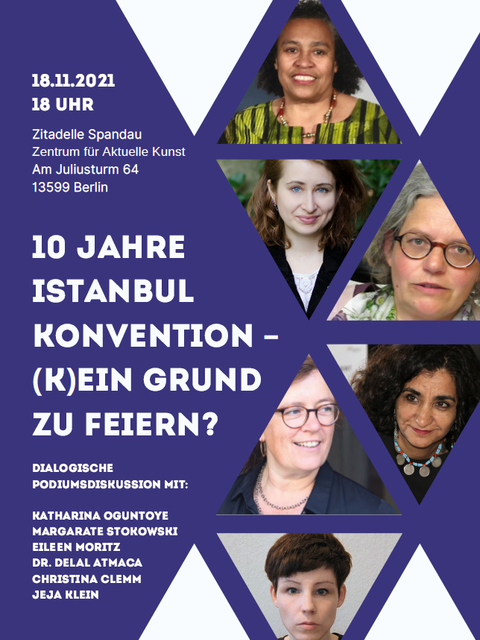 Flyer zur Podiumsveranstaltung 10 Jahre Istanbul Konvention am 18.11.2021 in der Zitadelle Spandau (Bild: Bezirksamt Spandau)