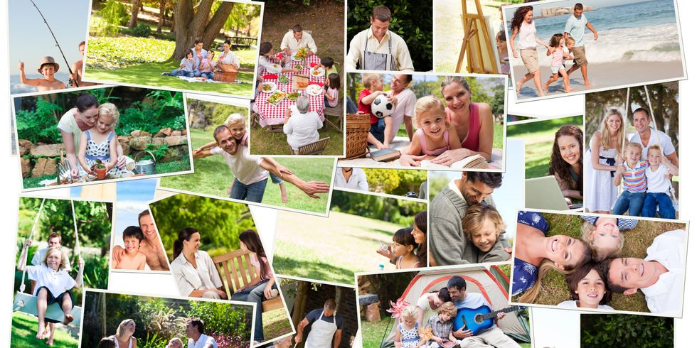 Collage mit Fotos von Familien im Freien