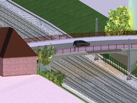 Visualisierung des Ersatzneubaus der Dunckerbrücke, Vogelperspektive in Richtung Südosten
