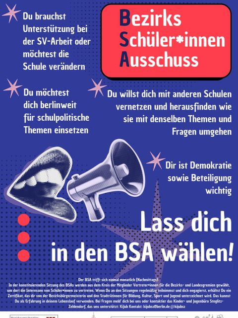 Bezirksschüler*innenausschuss Steglitz-Zehlendorf - Lass dich in den BSA wählen (Bild: KiJuBSZ)