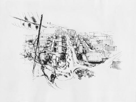 Conceptual drawing of Stalinallee by Hermann Henselmann