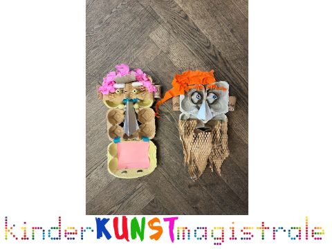 Zwei Gesichter aus Eierkartons