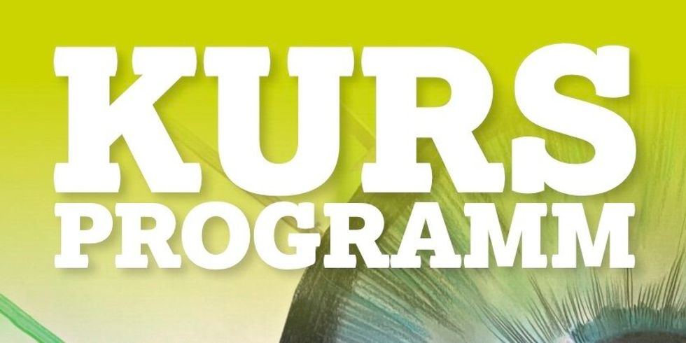 Jugendkunstschule Charlottenburg-Wilmersdorf Schriftzug "Kursprogramm: 15.09.2025 bis 23.01.2026. Pro Kurs: 30 Euro"