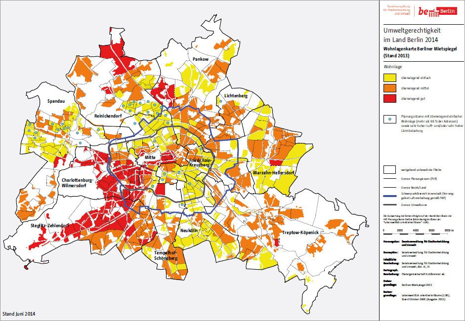 Abb. 3: Verteilung der Wohnlagen auf der Ebene der Planungsräume in Berlin (Bild: Planergemeinschaft Kohlbrenner eG 2015)
