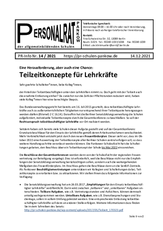 14/2021: Teilzeitkonzepte für Lehrkräfte