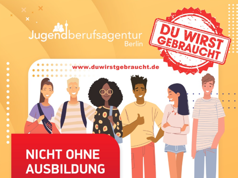 Comic Menschen vor dem Text "Nicht ohne Ausbildung in die Ferien"