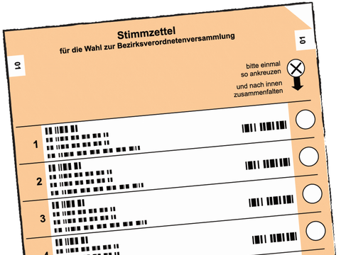 Stimmzettel für die Wahl zur Bezirksverordnetenversammlung