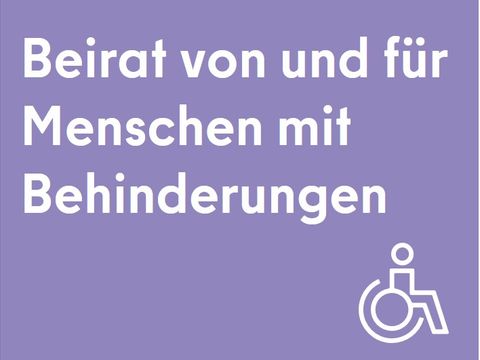 Der Titel steht in weißer Schrift auf violettem Hintergrund. In der rechten unteren Ecke ist das Symbolbild einer Person im Rollstuhl, ebenfalls in weiß.