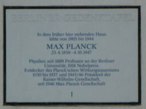 Gedenktafel für Max Planck, Wangenheimstr.21, Foto: KHMM