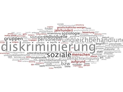 Wörter Diskriminierung und Ungleichbehandlung