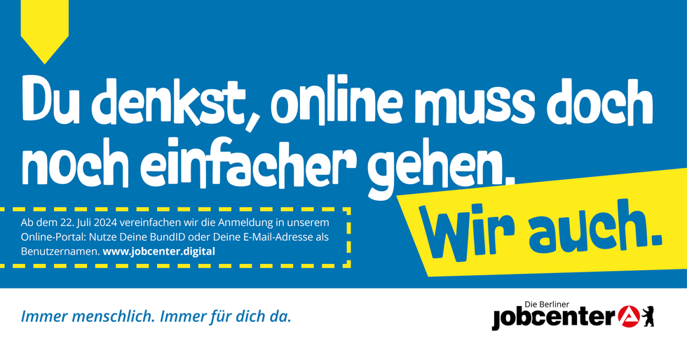 Grafik mit der Aufschrift: Du denkst, online muss doch noch einfacher gehen. Wir auch.