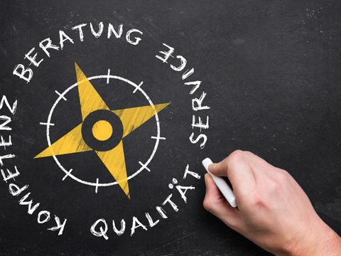 Kompass mit Richtungen Beratung,Service,Qualität und Kompetenz