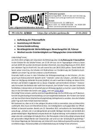 02/2022: Aussetzung der Präsenzpflicht