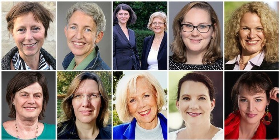 Eine Bildcollage in zwei Reihen bestehend aus 10 Frauen, die am Netzwerktag des Unternehmerinnen-Netzwerks Tempelhof-Schöneberg beteiligt sind.