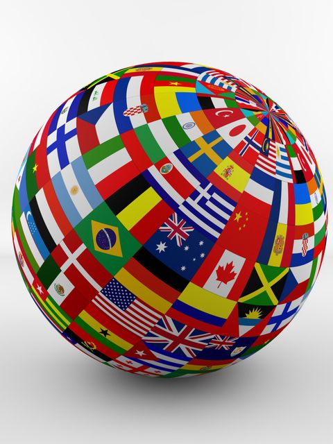 Globus bestehend aus vielen internationalen Flaggen
