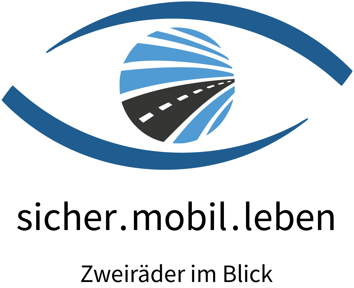 Logo Sicher Mobil Leben - Zweiräder im Blick (Stilisiertes Auge als Straße)