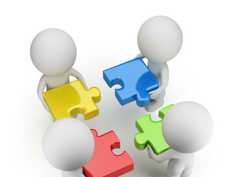 3d small people - team with the puzzles