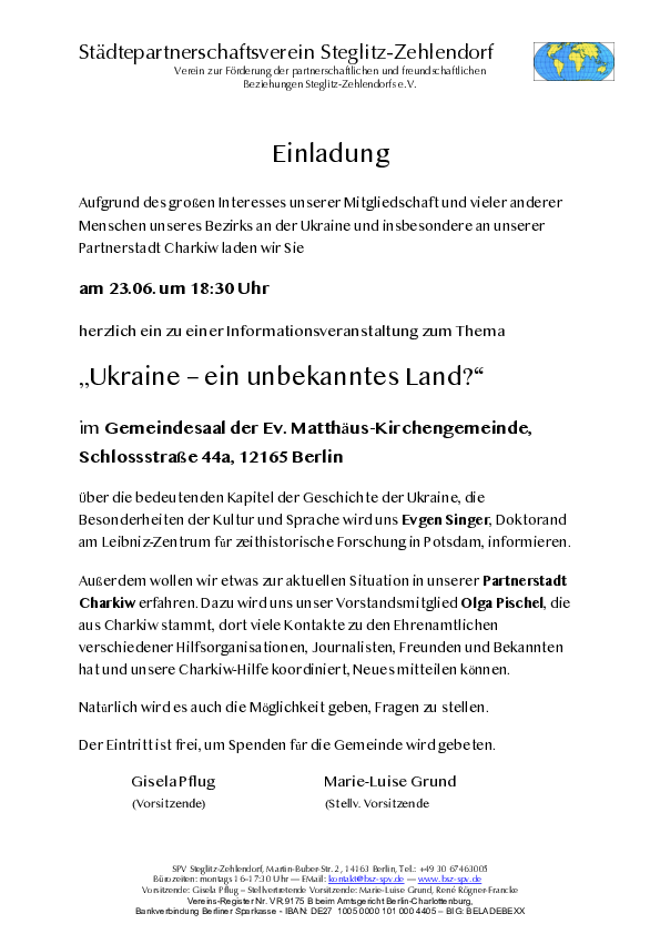 Einladung zur Ukraine-Veranstaltung am 23. Juni 2022