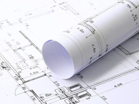 Zeichnung eines Bauplanes mit Grundrissen
