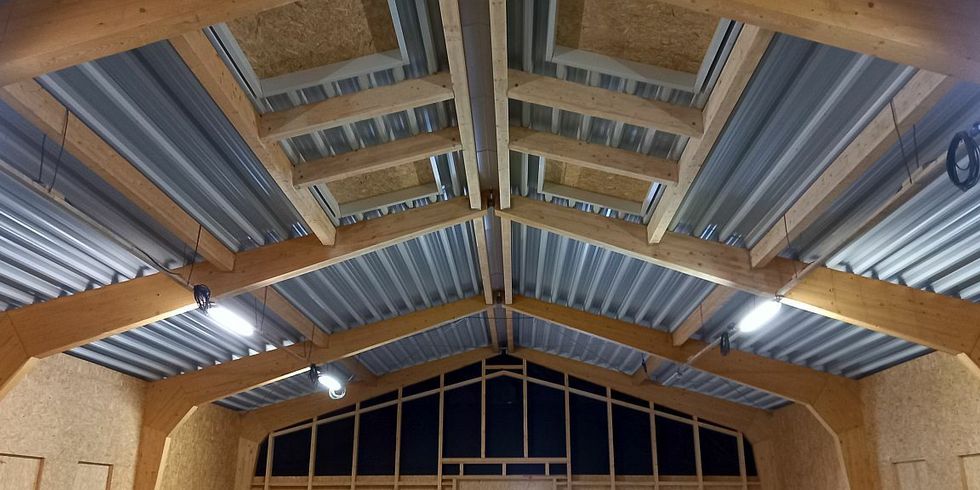 Richtfest Neubau Mensa Cecilienstraße - Saaldecke mit Tragwerk