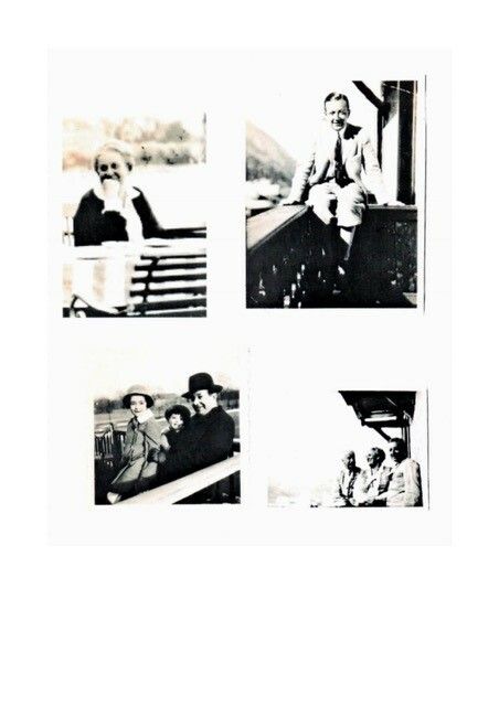 Im Uhrzeigersinn: Betty Marcuse, Hans Marcuse, Vera, Ralph und Hans Marcuse, Theo, Betty und Hans Marcuse