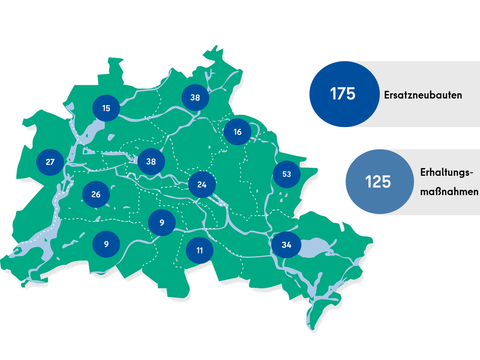 Brückenbaumaßnahmen 2025 bis 2040, unterteilt nach Bezirken