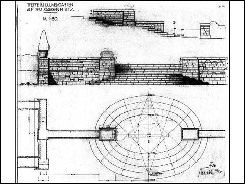 Erwin Barth - Sachsenplatz (Brixplatz), Entwurf zur Treppe im Blumengarten, M 1:20, 1919, Tusche/Transp.