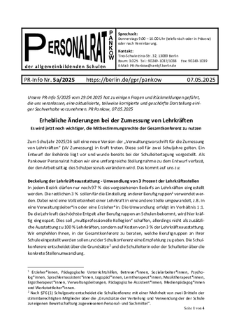 05a/2025: Erhebliche Änderungen bei der Zumessung von Lehrkräften