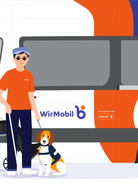 Menschen vor dem Wir Mobil Transporter