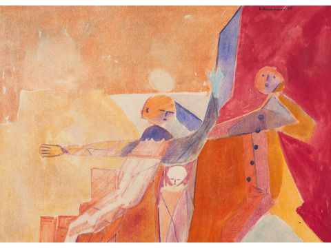 Hermann Bachmann - Ohne Titel (Hallodu), 1955, Aquarell, Farbstift auf Papier, 21 x 29,5 cm
