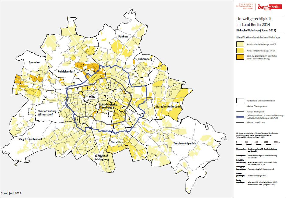 Abb. 4: Verteilung der einfachen Wohnlagen auf der Ebene der Planungsräume in Berlin (Bild: Planergemeinschaft Kohlbrenner eG 2015)