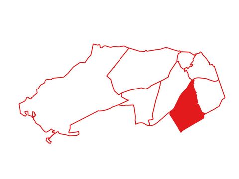 Bezirkskarte von Steglitz-Zehlendorf mit eingezeichneten Bezirksregion. Herausgestellt ist die Bezirksregion Ostpreußendamm.