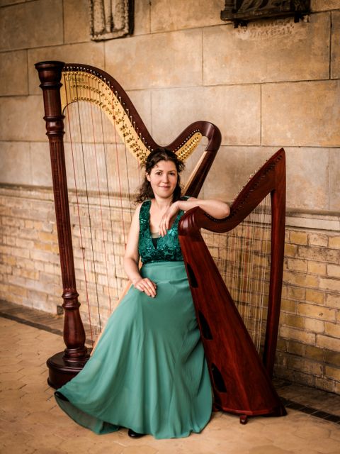 Flemming mit Konzertharfe und keltischer Harfe