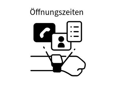 Das Bild zeigt eine Uhr verschiedene Piktogramme