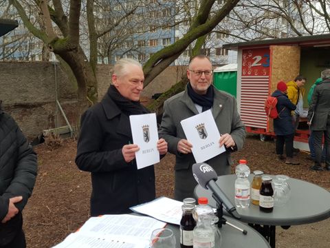 Hr. Hehmke, Hr. Nöll und Hr. Liecke bei der Pressekonferenz