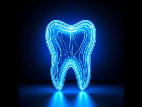 Blau leuchtender Zahn