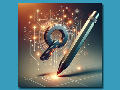 KI generiertes futuristisches Bild mit schwebenden Q und schwebenden Stift