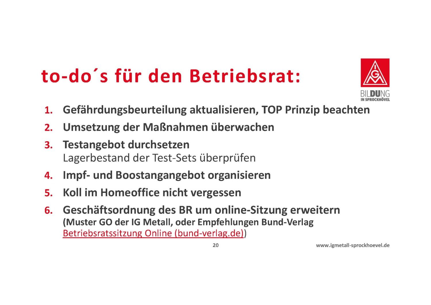 Folie To Do Betriebsrat Veranstaltung Corona-Arbeitsschutz