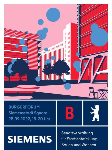 Vorderseite des Einladungsflyers zum Bürgerforum SiemensstadtSquare (Bild: Senatsverwaltung für Stadtentwicklung, Bauen und Wohnen / Siemens)