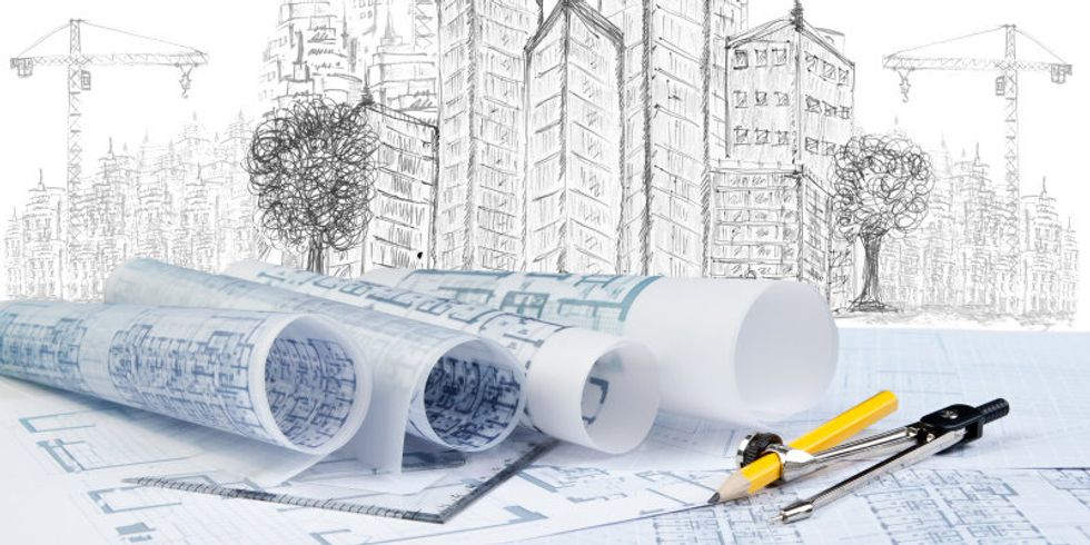 Moderne Baukonstruktion und Plan-Dokuments skizzieren