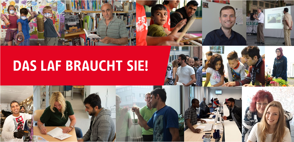 Bildmosaik von typischen Arbeitssituationen und Mitarbeitenden im LAF