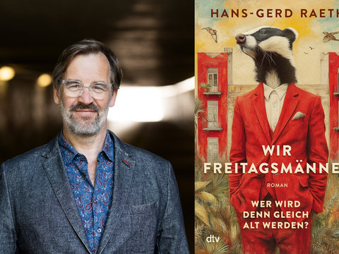 Hans-Gerd Raeth mit dem Buchcover "Wir Freitagsmänner"